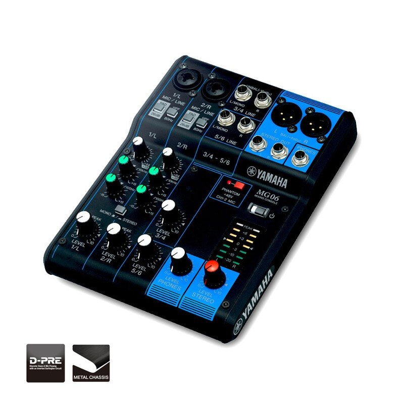 6-channel analog mixing console with D-PRE microphone preamps, SPX digital effects,